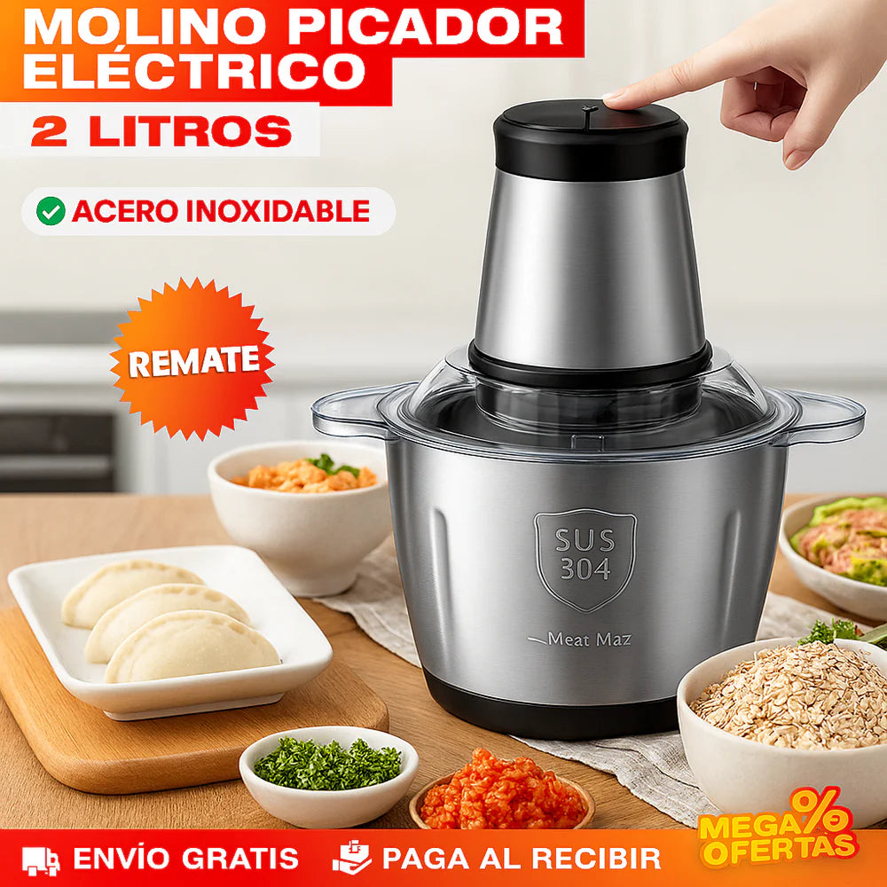 MOLINO PICADOR ELÉCTRICO ACERO INOXIDABLE 2 LITROS (TAMAÑO GRANDE) 🔥